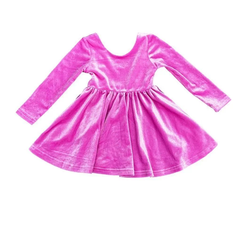 Ollie Jay Long Sleeve Pink Velvet Skater Twirl Dress Size 12-18M